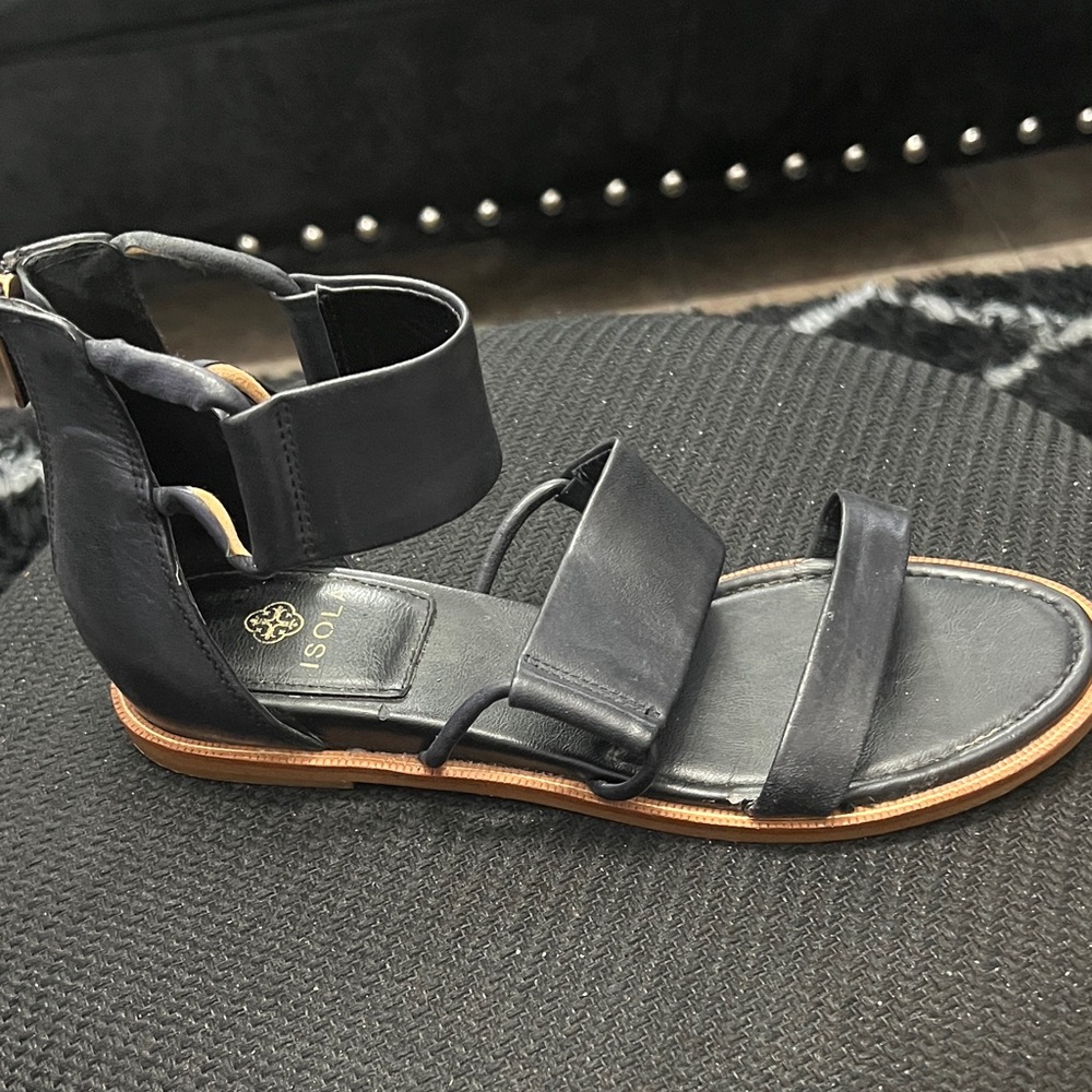 Sol Sana Black Leather Sandals with Tan Sole